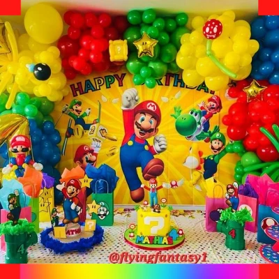 Decoración de Mario Bros con globos
