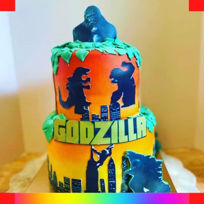 Godzilla two tier cake