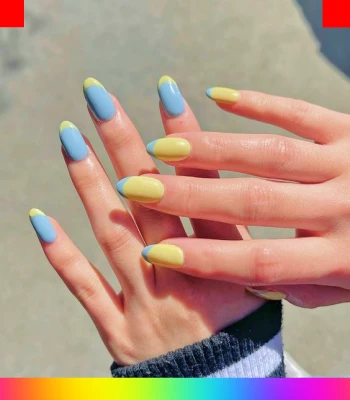 uñas azul electrico y amarillo